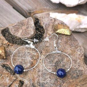 Boucles d’oreilles anneaux argent – Lazulite – “Intuito”