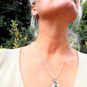 Parure gouttes d’eau : boucles et collier – Argent – Verre soufflé de Murano – « Nature »