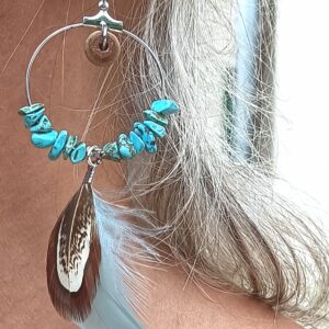 Boucles d’oreilles argent – turquoise – buis : “Ouverture”