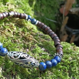 Bracelet Nature (taille M/L), bois d’érable et pierre Lapis Lazuli : “Azul”