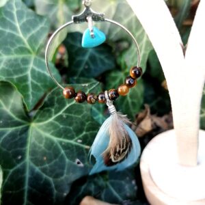 Boucles Nature –  Œil de tigre et turquoise : « Bouclier »…