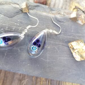 boucles gouttes d’eau – Verre soufflé de Murano ciel et indigo et accroches en argent : « Azur »