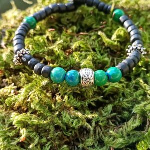 Bracelet Nature (taille M/L) coco noire et chrysocolle : “Présent”