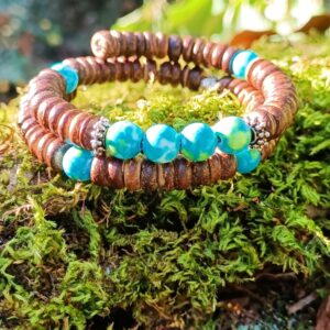 Bracelet Nature mixte (taille M/L) coco et jaspe Océan : « Style »