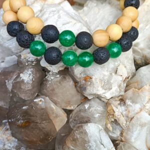 Bracelet Nature mixte (taille M/L) buis, pierre de lave et jade de Malaisie : “Malaisie”