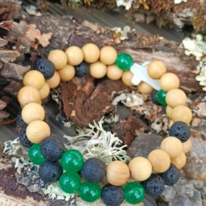 Bracelet Nature mixte (taille M/L) buis, pierre de lave et jade de Malaisie : « Malaisie »