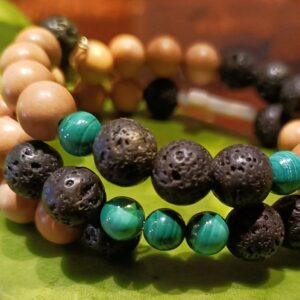 Bracelet Nature mixte (taille M/L) buis, pierre de lave et malachite