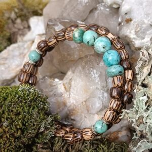 Bracelet deux tours, en palmier Hagal et turquoise africaine