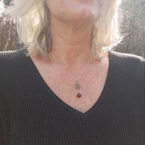 Collier en argent 925 sterling de 40 cm, et pierre de thulite AA+, pampille arbre de vie inox