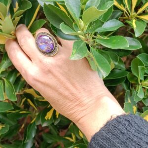 Bague réglable, alliage bronze, turquoise mohave AAA+