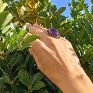 Bague réglable, alliage bronze, améthyste AAA+