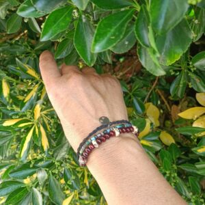 Bracelet réglable, tryptique, santal indien, palmier royal, verre de Pragues
