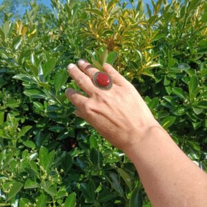 Bague réglable, alliage bronze, jaspe rouge AAA+