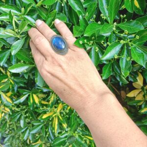 Bague réglable, alliage bronze, labradorite AAA+