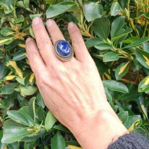 Bague réglable, alliage bronze, lapis lazuli AAA+
