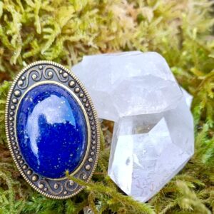 Bague réglable, alliage bronze, lapis lazuli AAA+