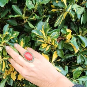 Bague réglable, alliage bronze, corail rouge AAA+