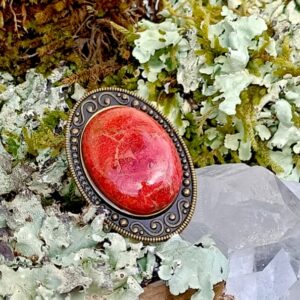 Bague réglable, alliage bronze, corail rouge AAA+