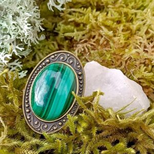 Bague réglable, alliage bronze et malachite AAA+
