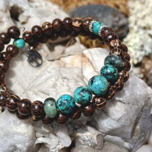 Bracelet double en palmier et turquoise africaine