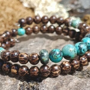 Bracelet double en palmier et turquoise africaine