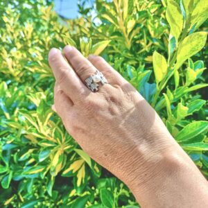 Bague réglable cuivre plaqué argent, perle d&rsquo;eau douce