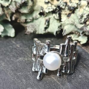 Bague réglable cuivre plaqué argent, perle d&rsquo;eau douce