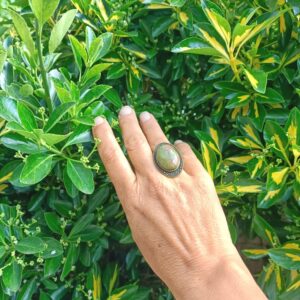 Bague réglable, alliage bronze, unakite AAA+