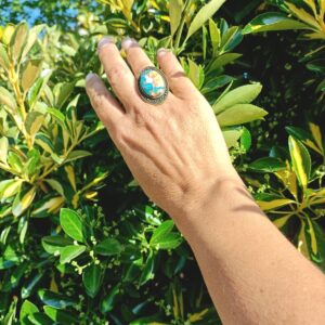 Bague réglable, alliage bronze, turquoise huitre épineuse bleue AAA+