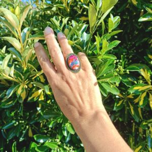 Bague réglable, alliage bronze, huitre épineuse rose AAA+