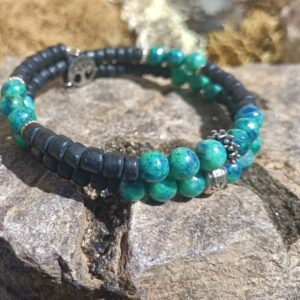 Bracelet de coco noires et rubis zoïsite