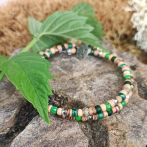 Bracelet 2 tours en coco poncée, verre de Pragues, en 4mm