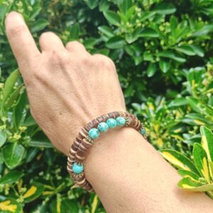 Bracelet double en noix de coco et turquoise africaine AAA+