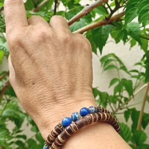 Bracelet double tours, noix de coco et jaspe impérial