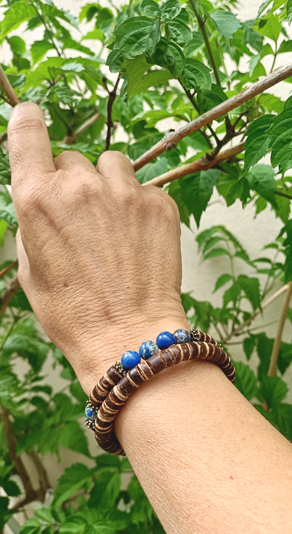 Bracelet double tours, noix de coco et jaspe impérial – Image 2
