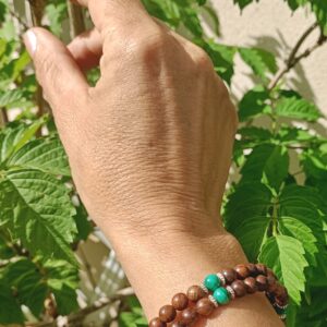 Bracelet deux tours en palissandre, argent et malachite AA+