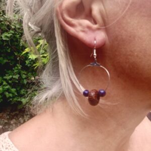 Boucles bois de cocotier et lapis lazuli, sur accroches en argent