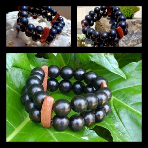 Bracelet double en ébène et pierre de soleil synthèse – 18 cm