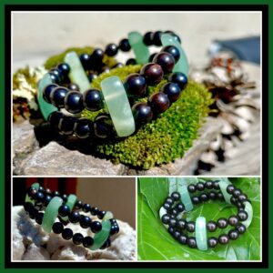 Bracelet double ébène et jade néphrite – 18 cm