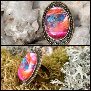 Bague réglable, alliage bronze, huitre épineuse rose AAA+