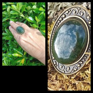 Bague réglable, alliage bronze, jade néphrite AAA+