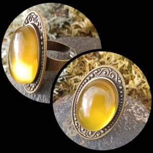 Bague réglable, alliage bronze, calcedoine de mangue AAA+