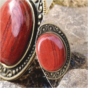 Bague réglable, alliage bronze, jaspe rouge AAA+